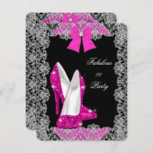 グリッターエレガントホットピンクスティレットファブラスパーティー 招待状 (正面/裏面)