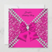 グリッターエレガントホットピンクダイヤモンドバースデーパーティー 招待状 (正面)