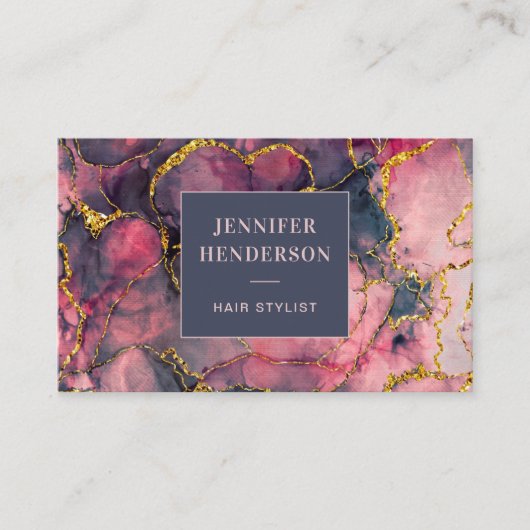 グリッターエレガントマーブルピンクローズ金ゴールドプロフェッショナル 名刺 (正面)