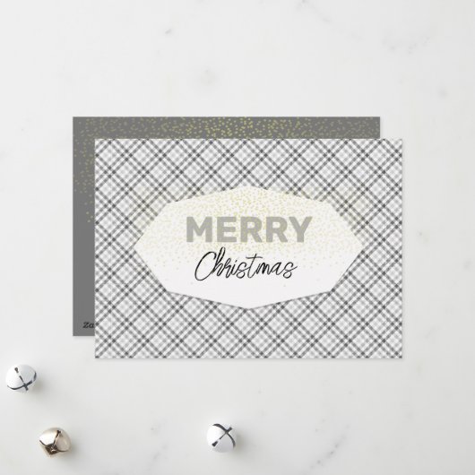 グリッターエレガントメリークリスマスタータンチェックグレーホワイト シーズンカード (正面/裏面インサイチュ)