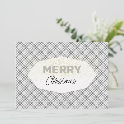 グリッターエレガントメリークリスマスタータンチェックグレーホワイト シーズンカード (スタンド正面)