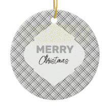 グリッターエレガントメリークリスマスプレイドグレーホワイト