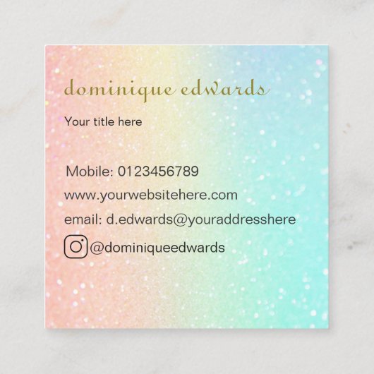 グリッターエレガントモダン金ゴールド化粧品広場 スクエア名刺 (裏面)