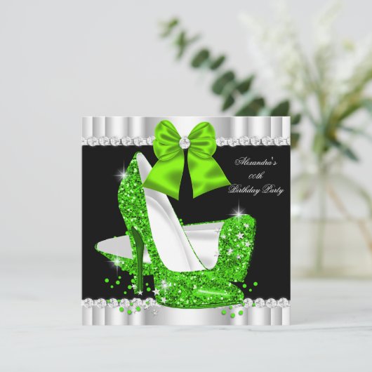 グリッターエレガントライムグラマーハイヒール誕生日3 招待状 (スタンド正面)