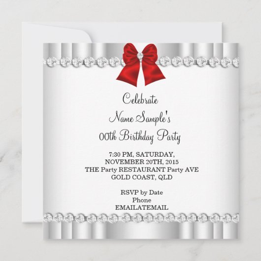 グリッターエレガントレッドグラマーハイヒールホワイト 招待状 (裏面)