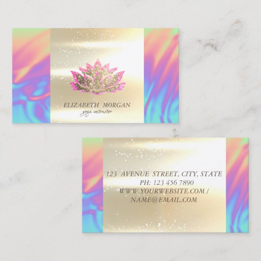 グリッターエレガントロータスホログラフィックヨガインストラクター 名刺 (正面/裏面)