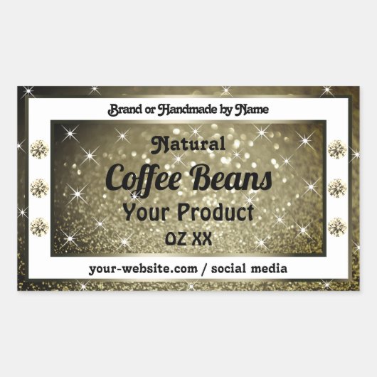 グリッターエレガント付き茶色のダイヤモンド製品ラベル 長方形シール (正面)