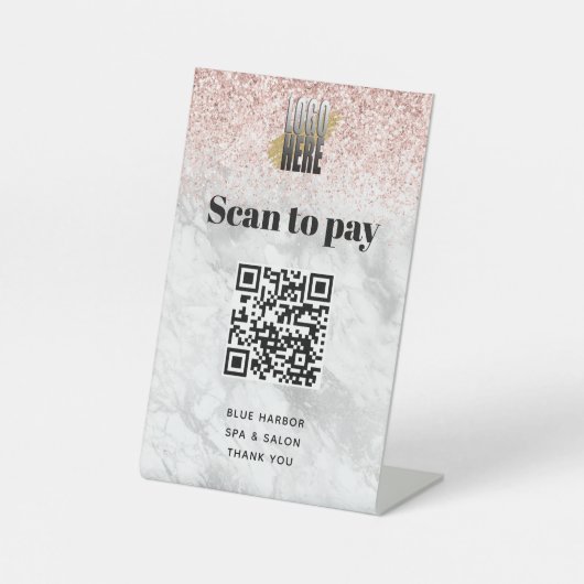 グリッターエレガント大理石スキャンでQRコードを支払う 台座サイン (正面)