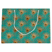 グリッターエレガント孔雀の羽のパターン ラージペーパーバッグ (正面)