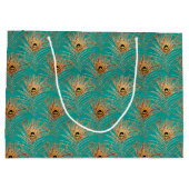 グリッターエレガント孔雀の羽のパターン ラージペーパーバッグ (裏面)