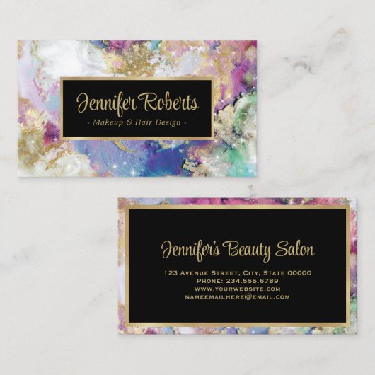 グリッターエレガント水彩大理石ゴールドフォイル 名刺 (正面/裏面)