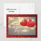 グリッターエレガント赤いハートバレンタインデー ポストカード (正面/裏面)