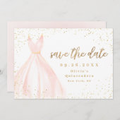 グリッターエレガント金ゴールドと赤面ドレス日付を保存 セーブザデート (正面/裏面)