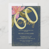 グリッターエレガント金ゴールドウォーター色フローラシックインビタ 招待状 (正面)