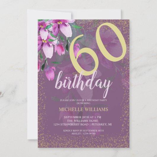 グリッターエレガント金ゴールドウォーター色フローラシック 招待状 (正面)