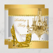 グリッターエレガント金ゴールドグラモールシャンデリアパーティー 招待状 (正面/裏面)