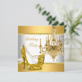 グリッターエレガント金ゴールドグラモールシャンデリアパーティー 招待状 (スタンド正面)