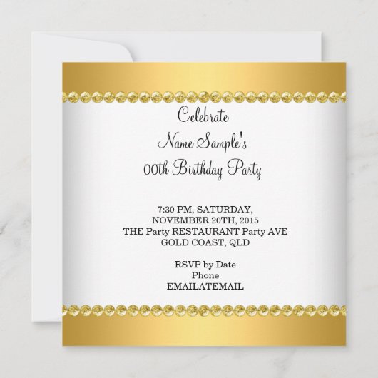 グリッターエレガント金ゴールドグラモールシャンデリアパーティー 招待状 (裏面)