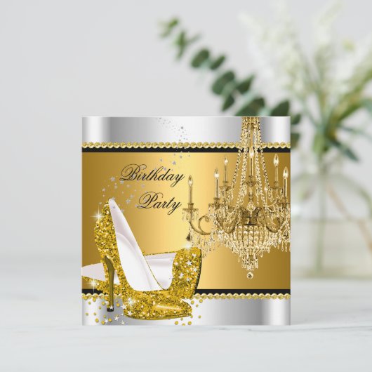 グリッターエレガント金ゴールドシルバーグラモールシャンデリア 招待状 (スタンド正面)