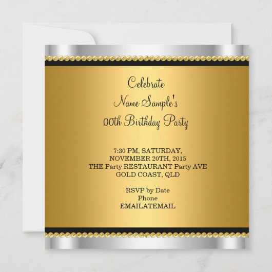 グリッターエレガント金ゴールドシルバーグラモールシャンデリア 招待状 (裏面)