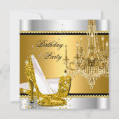 グリッターエレガント金ゴールドシルバーグラモールシャンデリア 招待状 (正面)