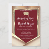 グリッターエレガント金ゴールドダイアモンズマルーン卒業 招待状 (正面)