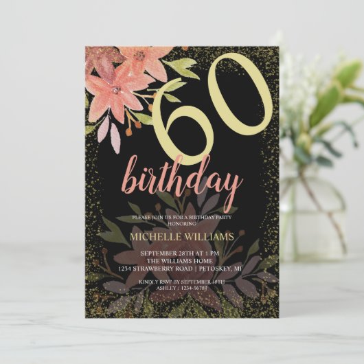 グリッターエレガント金ゴールドテラコッタ素朴フローラ 招待状 (スタンド正面)