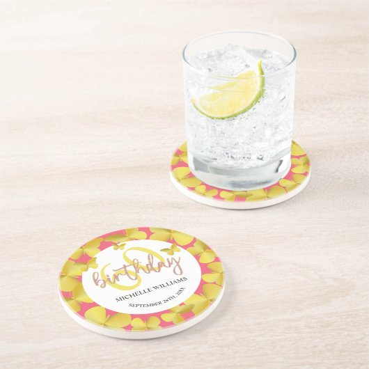 グリッターエレガント金ゴールドバタフライカリグラフィー コースター (側面)