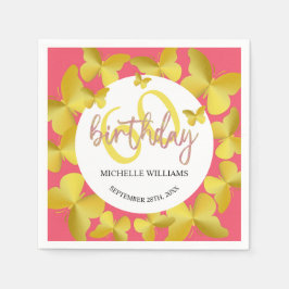 グリッターエレガント金ゴールドバタフライカリグラフィー スタンダードカクテルナプキン