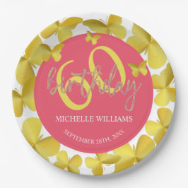 グリッターエレガント金ゴールドバタフライカリグラフィー ペーパープレート