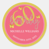 グリッターエレガント金ゴールドバタフライカリグラフィー ラウンドシール (正面)