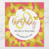 グリッターエレガント金ゴールドバタフライカリグラフィー ワインラベル (シングルラベル)