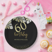 グリッターエレガント金ゴールドパームカリグラフィー誕生日 ペーパープレート (パーティー)