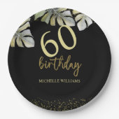 グリッターエレガント金ゴールドパームカリグラフィー誕生日 ペーパープレート (正面)