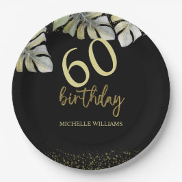 グリッターエレガント金ゴールドパームカリグラフィー誕生日 ペーパープレート