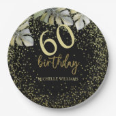 グリッターエレガント金ゴールドパームカリグラフィー誕生日 ペーパープレート (正面)