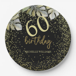 グリッターエレガント金ゴールドパームカリグラフィー誕生日 ペーパープレート