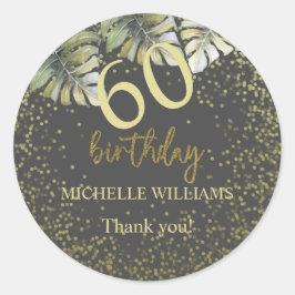 グリッターエレガント金ゴールドパームカリグラフィー誕生日 ラウンドシール