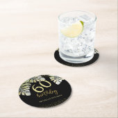 グリッターエレガント金ゴールドパームカリグラフィー誕生日 ラウンドペーパーコースター (インサイチュ)