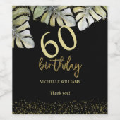 グリッターエレガント金ゴールドパームカリグラフィー誕生日 ワインラベル (シングルラベル)