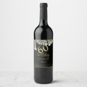 グリッターエレガント金ゴールドパームカリグラフィー誕生日 ワインラベル (正面)