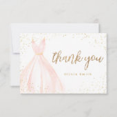 グリッターエレガント金ゴールドピンクドレスキンセアニラ サンキューカード (正面)