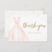 グリッターエレガント金ゴールドピンクドレスキンセアニラ サンキューカード (正面/裏面)