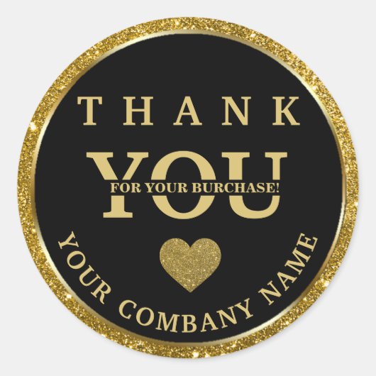 グリッターエレガント金ゴールドブラックありがとうステッカー ラウンドシール (正面)