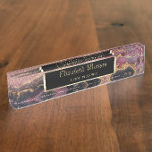 グリッターエレガント《写真》ぼけ味グラデーション、ブルゴーニュ大理石 デスクネームプレート (側面)