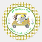 グリッターエレファント&モンキーゴルフベビーシャワーリターン ラウンドシール (正面)