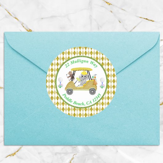 グリッターエレファント&モンキーゴルフベビーシャワーリターン ラウンドシール