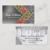 グリッターオパールゴールドフォイルモノグラムマーブル 名刺 (正面/裏面)