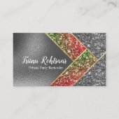 グリッターオパールゴールドフォイルモノグラムマーブル 名刺 (正面)