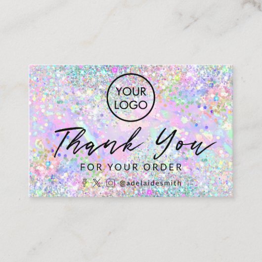 グリッターオパール背景サンキューカード 名刺 (正面)